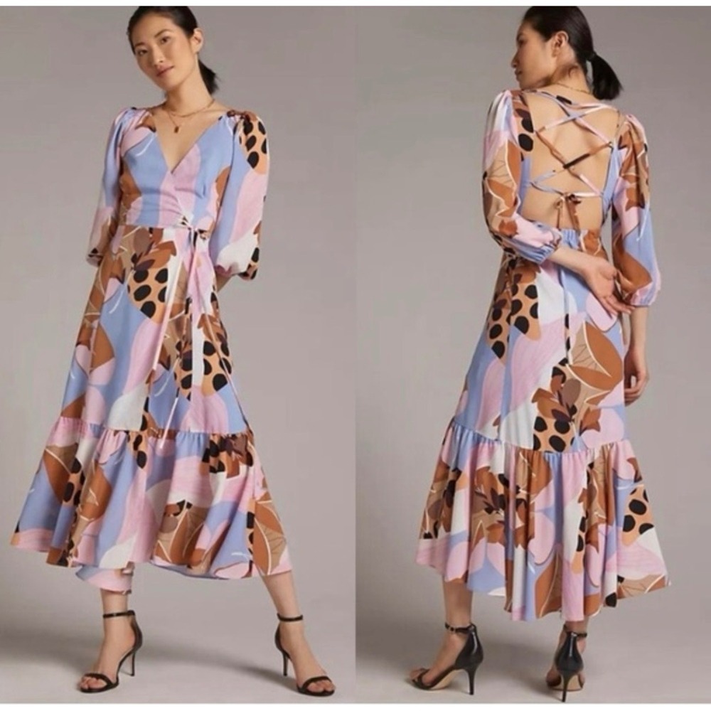 Hutch Anthropologie Bloom Wrap Midi Dress Open Back Floral Size Small‎